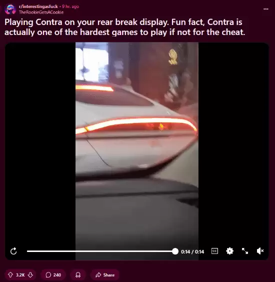 电动SUV尾灯玩转魂斗罗引爆网络热议