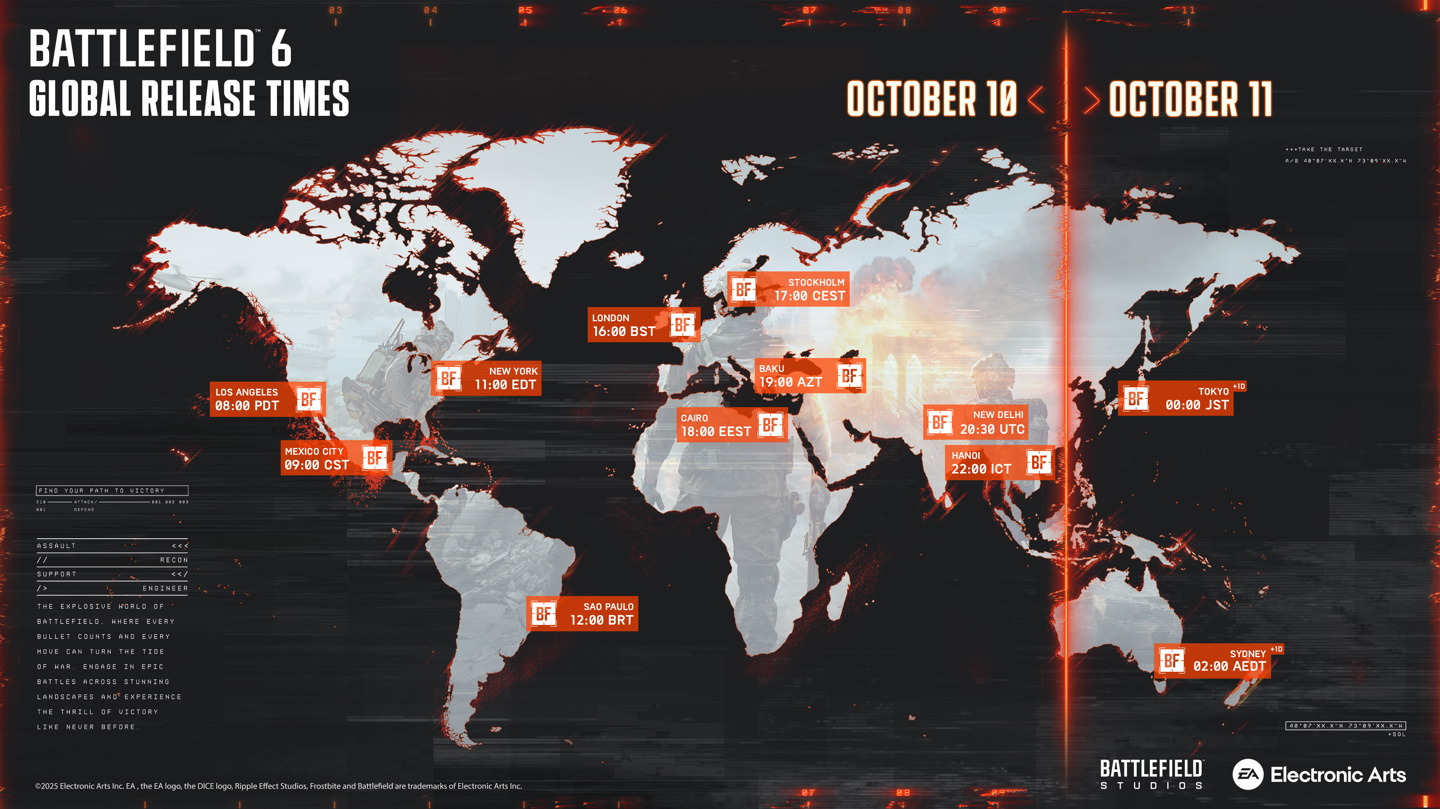 EA《战地风云 6》全球解锁时间表放出，北京时间 10 月 10 日晚 11 点上线