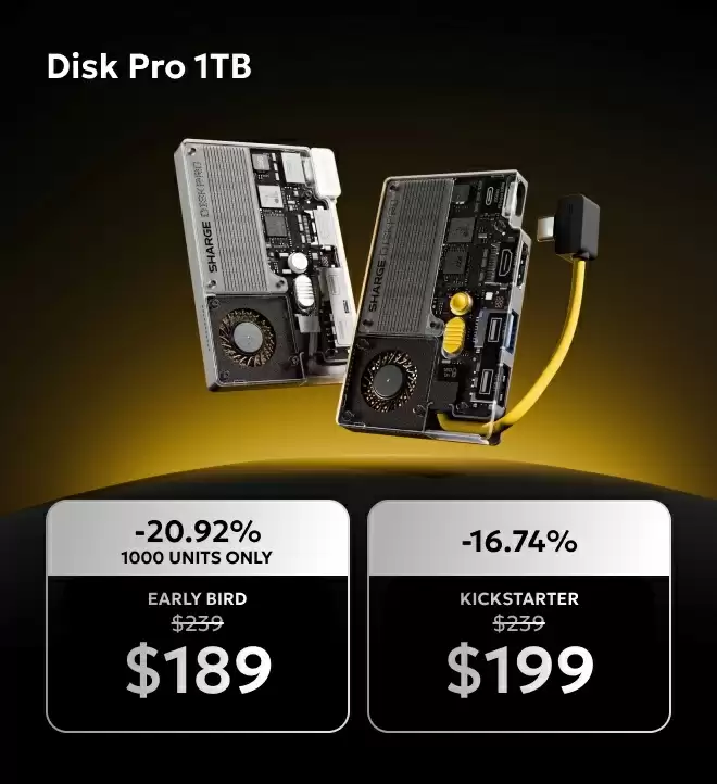 闪极推出“首款多合一移动硬盘”闪盘 Pro，集拓展坞、自带线于一体，内置散热风扇