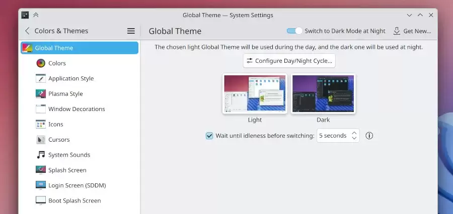 Plasma 6.5全新的日夜主题切换功能
