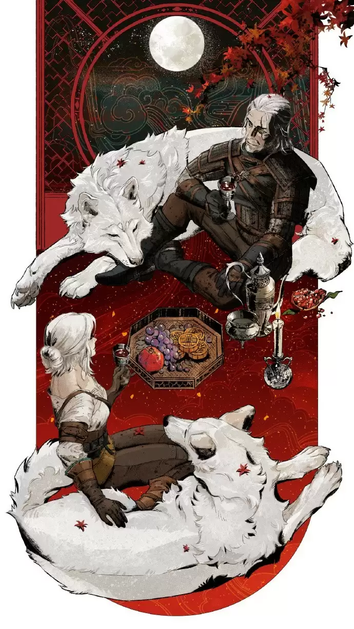 CD PROJEKT RED中秋贺图温情发布，杰洛特与希里共赏明月