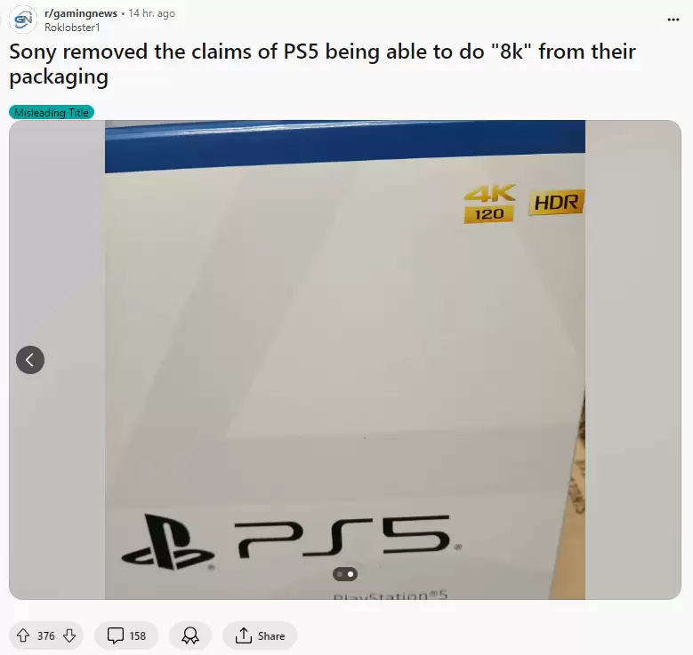 索尼PS5外包装取消8K标识