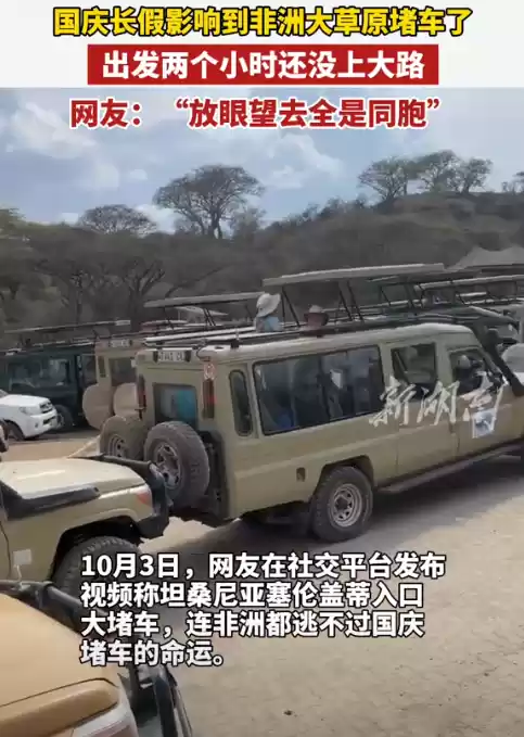 中国人国庆放假 东非大草原都堵车了 网友:聚是一栋楼 散是满地球