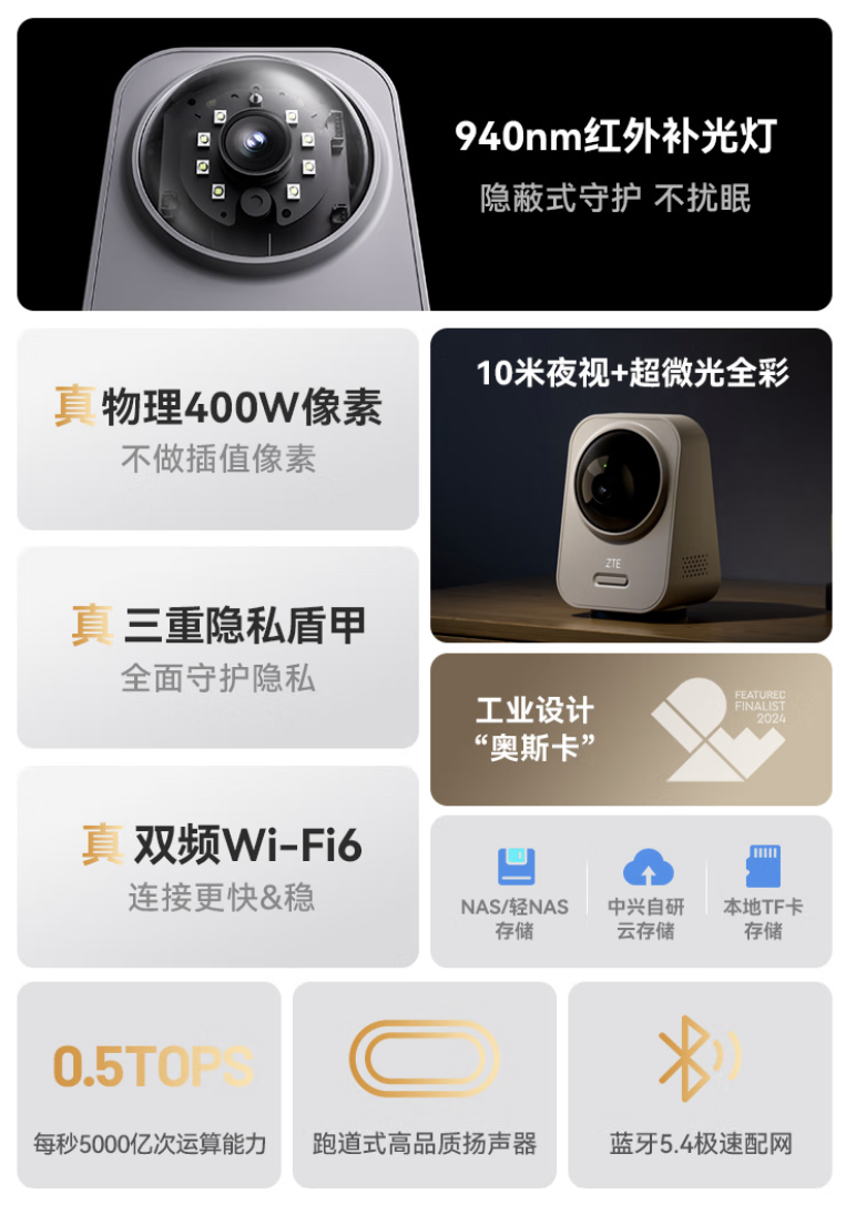 中兴推出小兴看看 SC41 云台版摄像头：4MP 传感器 + 红外补光灯，165.5 元