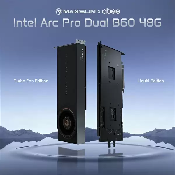 铭瑄首秀水冷版Intel锐炫Pro Dual B60专业显卡：双GPU 48GB显存 居然单插槽