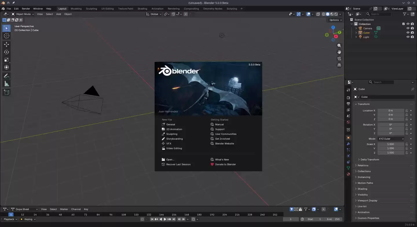 Blender 5.0测试版发布：界面焕新、渲染升级、硬件要求提高