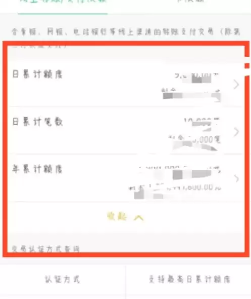 查看支付限额界面