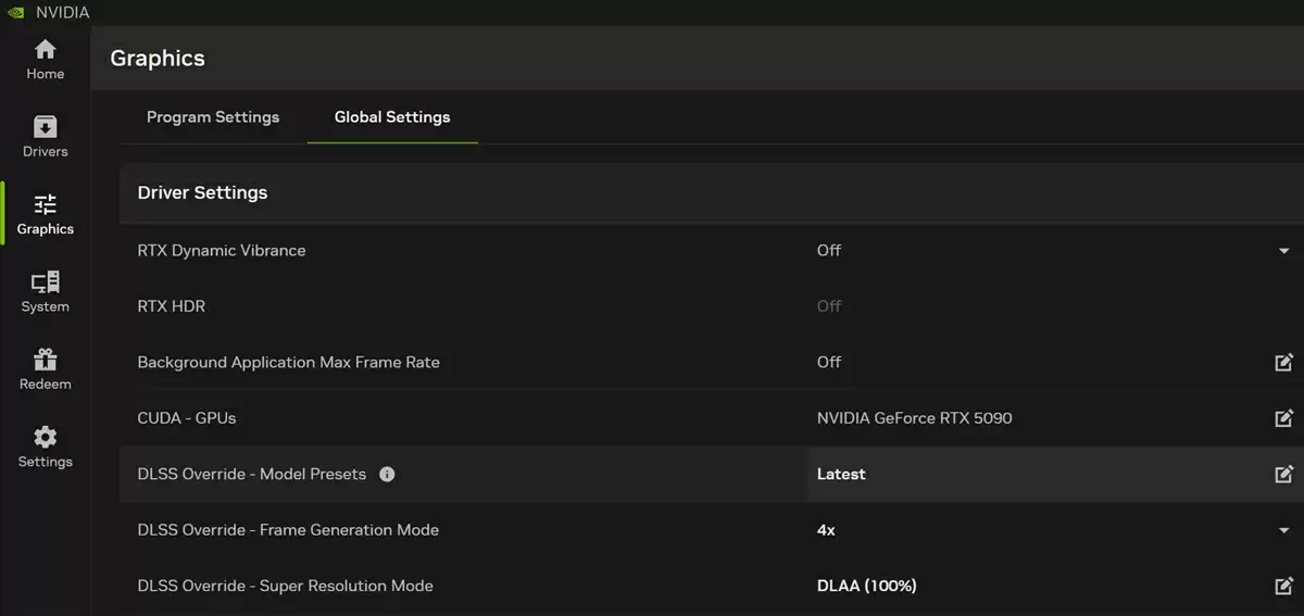 DLSS全局设置界面
