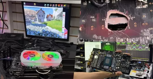 RTX 5070 Ti烧毁 出现一个大洞！竟然嫁接RX 580救活了