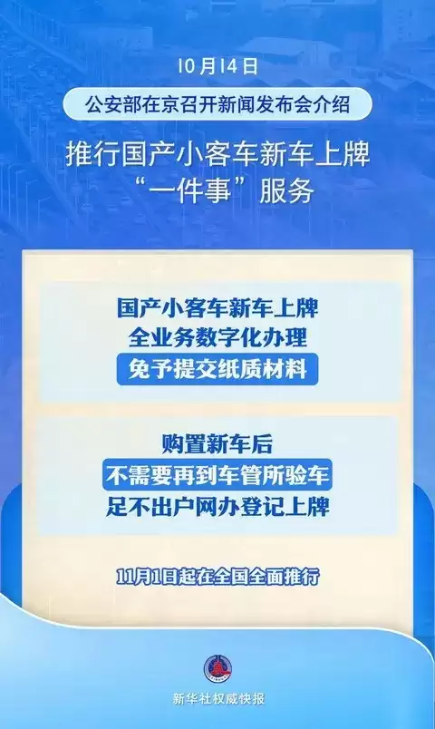 全国推行国产小客车上牌一件事改革