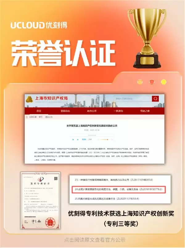 喜报！优刻得荣获上海知识产权创新奖
