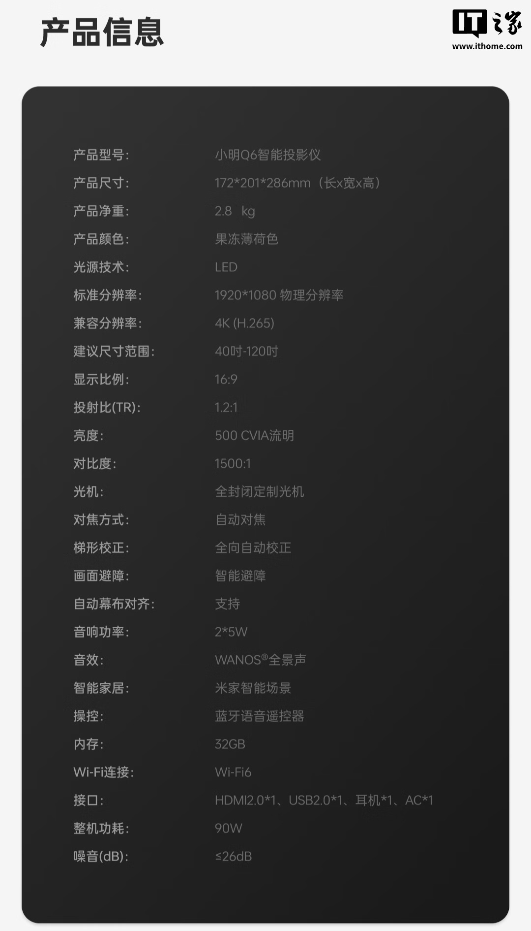 小明 Q6 智能投影仪 1399 元首销：500CVIA 流明亮度、接入小米米家 App
