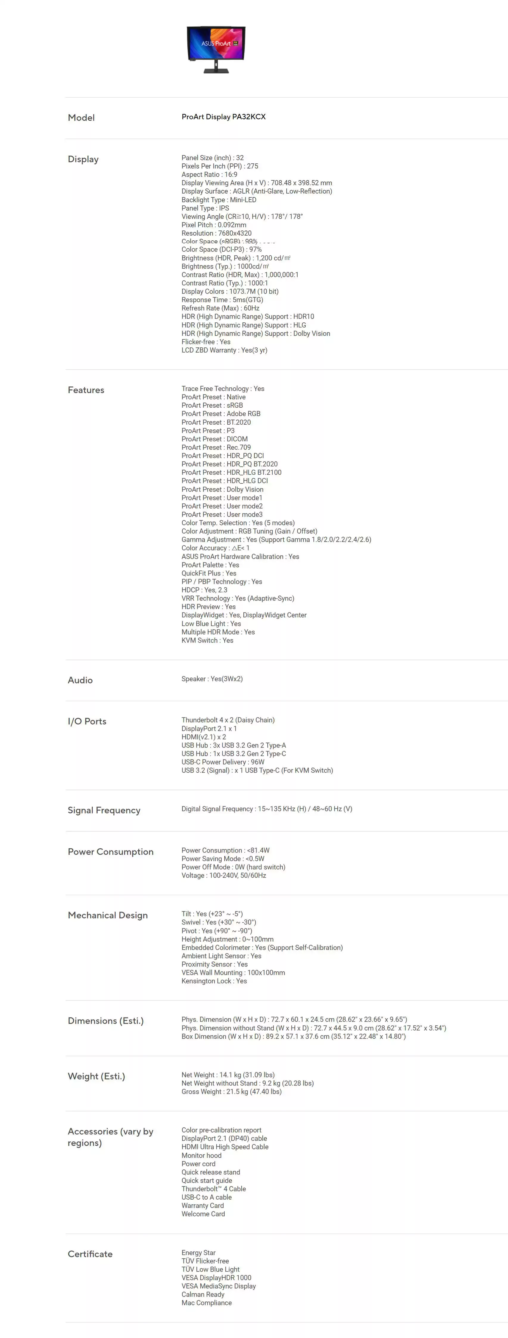 华硕宣布全球首款 8K HDR Mini LED 专业显示器本月上市，已有第三方店铺 69999 元销售中