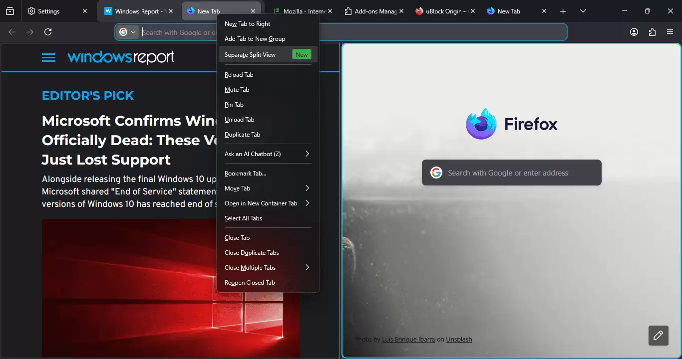 火狐 Firefox 浏览器将原生支持“分屏视图”，Nightly 版已可抢先体验