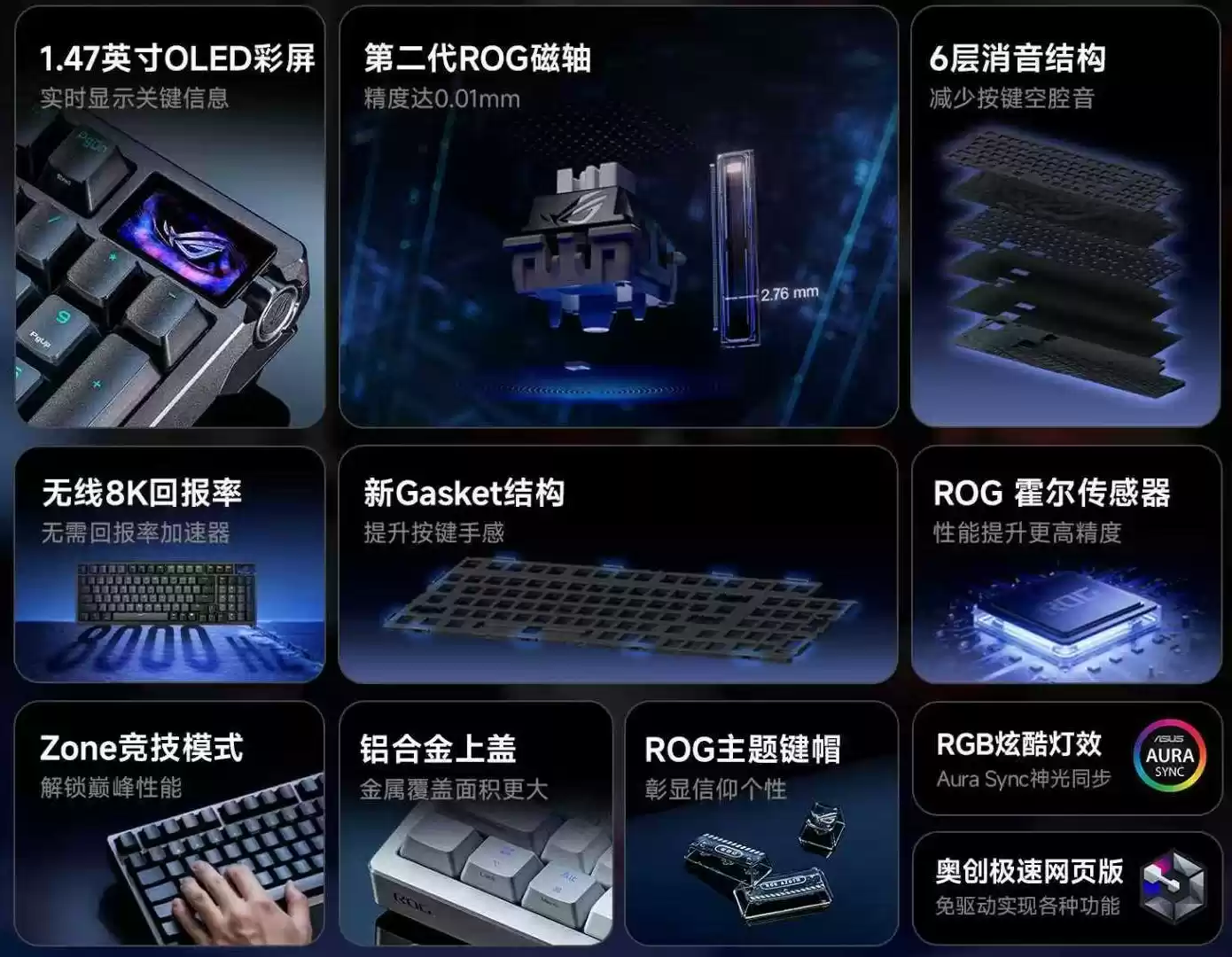 华硕推出夜魔 Azoth 96 HE 三模无线磁轴键盘,新品活动价 2299 元