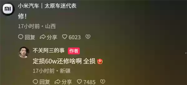 新疆一小米SU7 Ultra飞下10多米翻滚多圈 车主感谢雷军:门能开 没起火