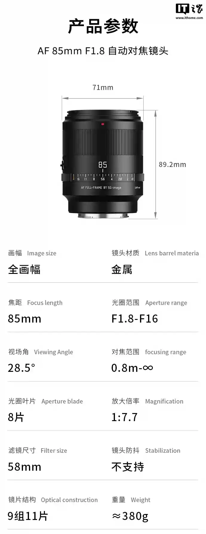 深光影像推出 AF 85mm F1.8 全画幅相机镜头尼康 Z 卡口版本,1499 元