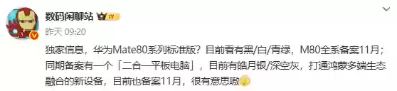 华为Mate 80系列通过备案，11月发布在即