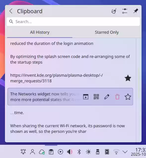 KDE Plasma 6.5 发布:带来自动明暗主题、固定剪贴板等多项目改进