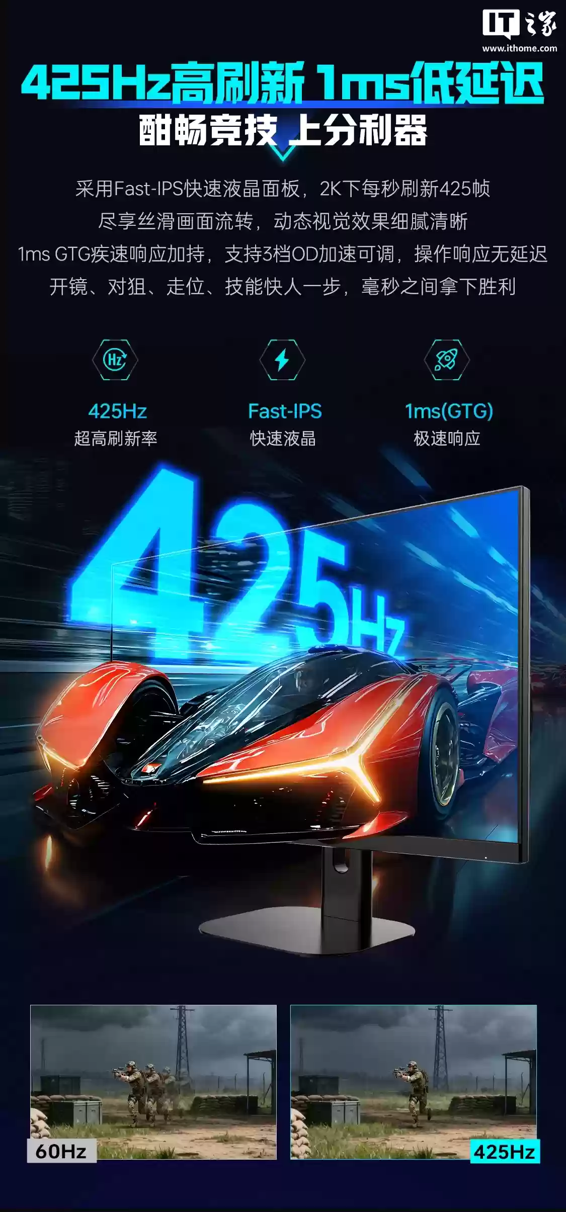 雷神“ZQ27F400L”27英寸显示器首销：2K 425Hz高刷新、ΔE<2，售价1999元