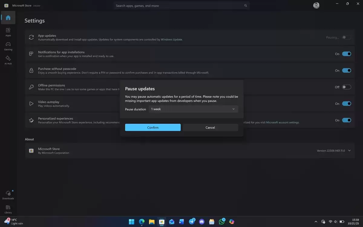 Win11 微软商店调整：不再支持永久关闭自动更新，最多仅能暂停 5 周