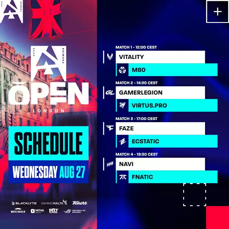 官宣:2025 BLAST伦敦公开赛分组与首轮对阵名单出炉 官宣:2025 BLAST伦敦公开赛分组与首轮对阵名单出炉