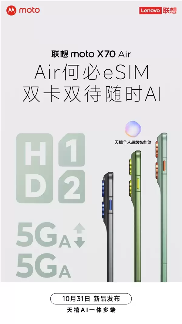 联想moto X70 Air上架:5.99mm支持插卡!无需eSIM
