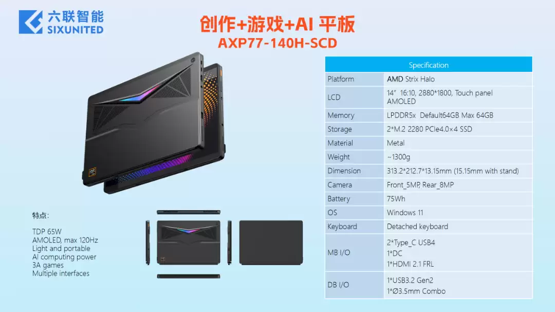 AMD锐龙AI Max 300平板方案发布：六联智能推高性能便携设计