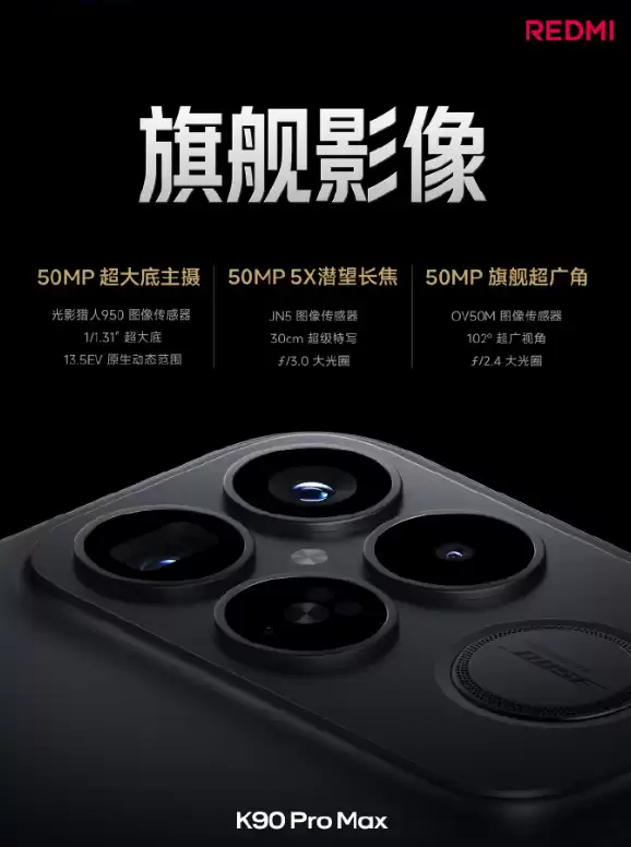 REDMI首次！REDMI+K90+Pro+Max搭载5倍光学变焦潜望镜