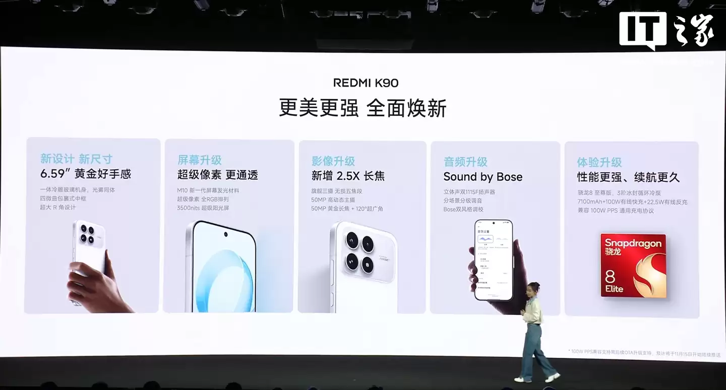 “K系列最完美标准版”小米 Redmi K90 手机发布：骁龙8至尊版、7100mAh电池，2599元起