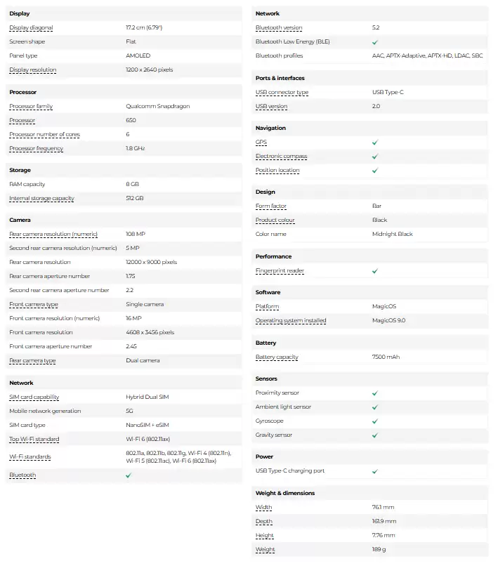 荣耀 Magic8 Lite 手机曝光:1.08 亿主摄、骁龙 6 Gen 4 芯片、7500mAh 电池