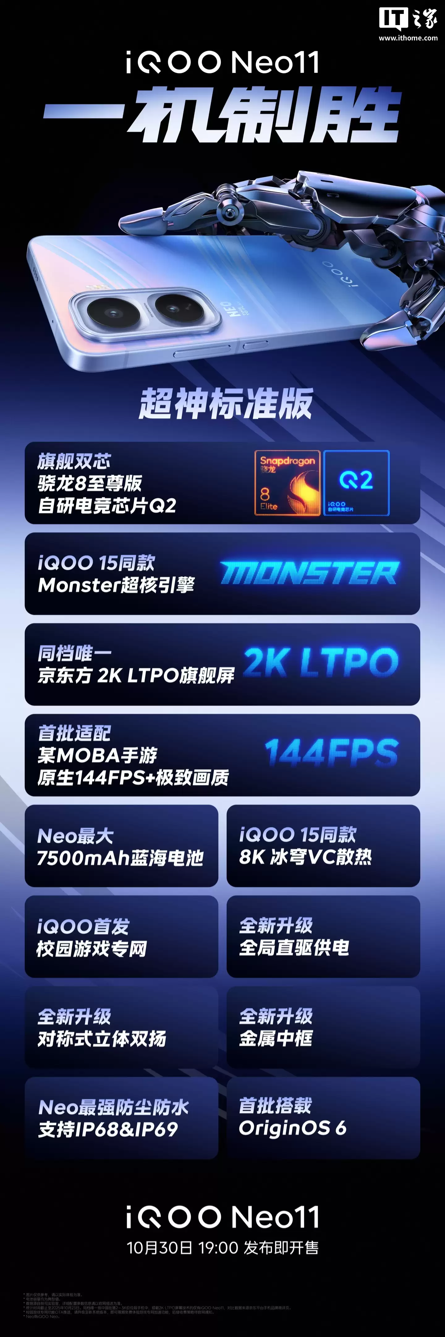 iQOO Neo11 手机搭载 iQOO 15 同款 Monster 超核引擎：可预判掉帧风险，实现高1% Low帧