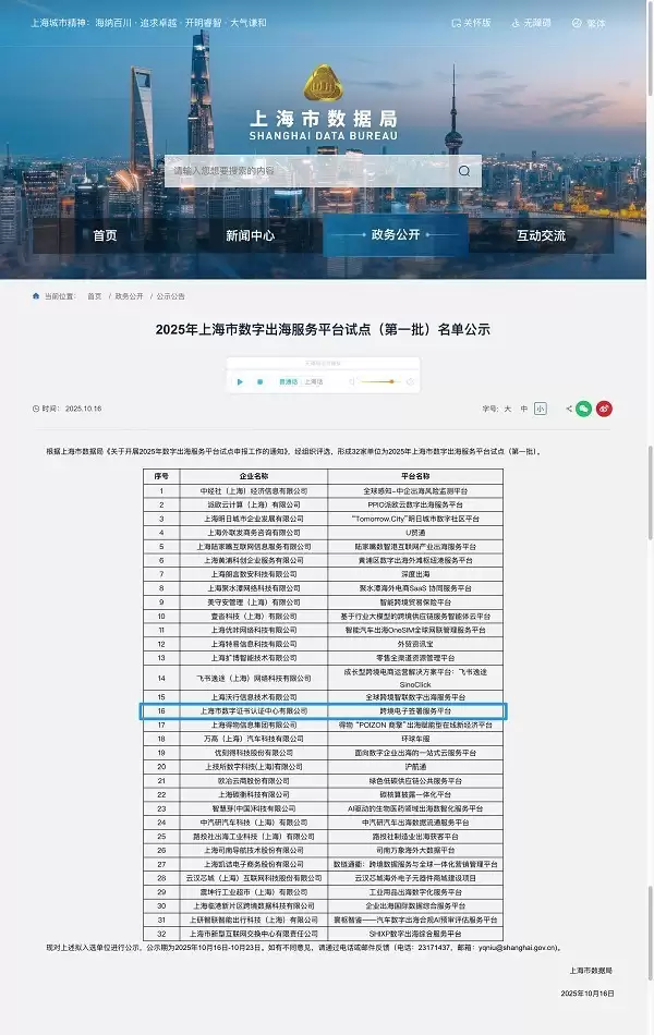 上海CA一平台入选2025年市数字出海服务平台首批试点名单