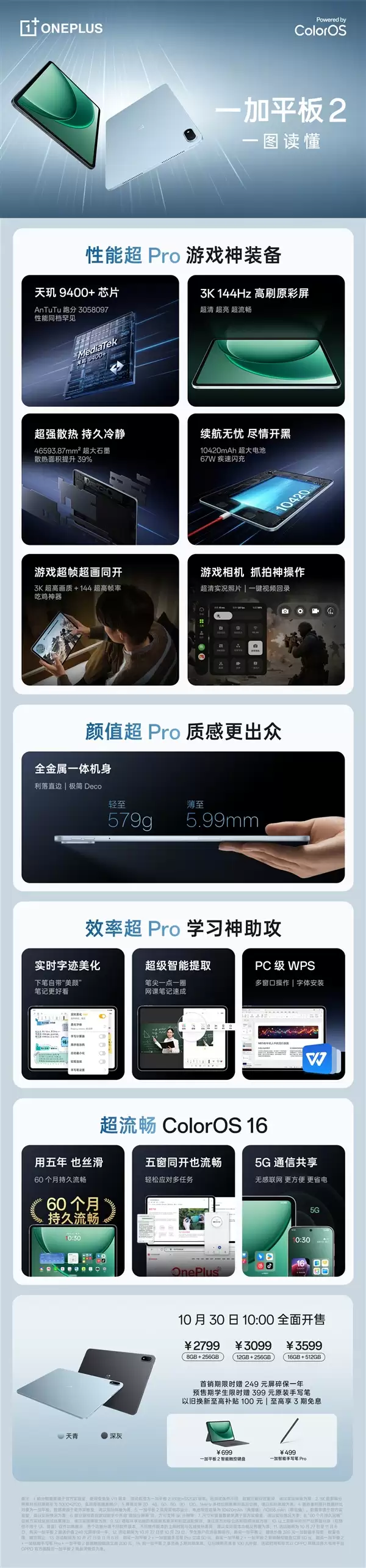 2799元起！一加平板2发布：3K LCD屏＋天玑9400＋