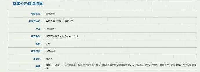 《消失的他》陈思诚新片备案,继《消失的她》再推悬疑力作