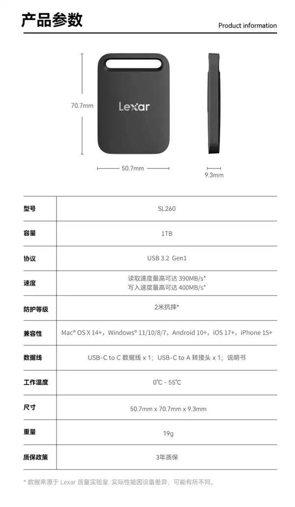 告别手机内存焦虑!雷克沙发布Air小轻块移动SSD:3秒传完1GB数据+439元