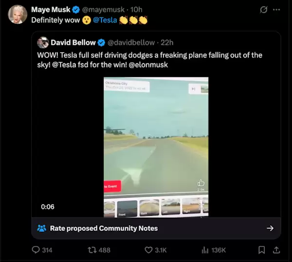 传美国一辆特斯拉用FSD避让坠毁飞机 司机辟谣：我手动操作的