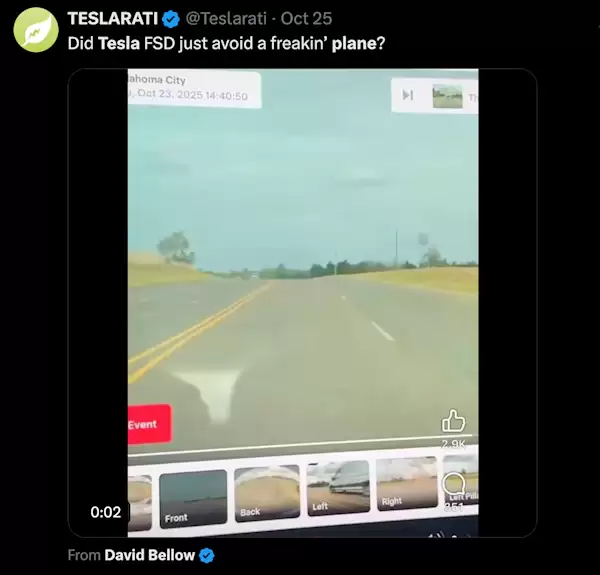 传美国一辆特斯拉用FSD避让坠毁飞机 司机辟谣：我手动操作的