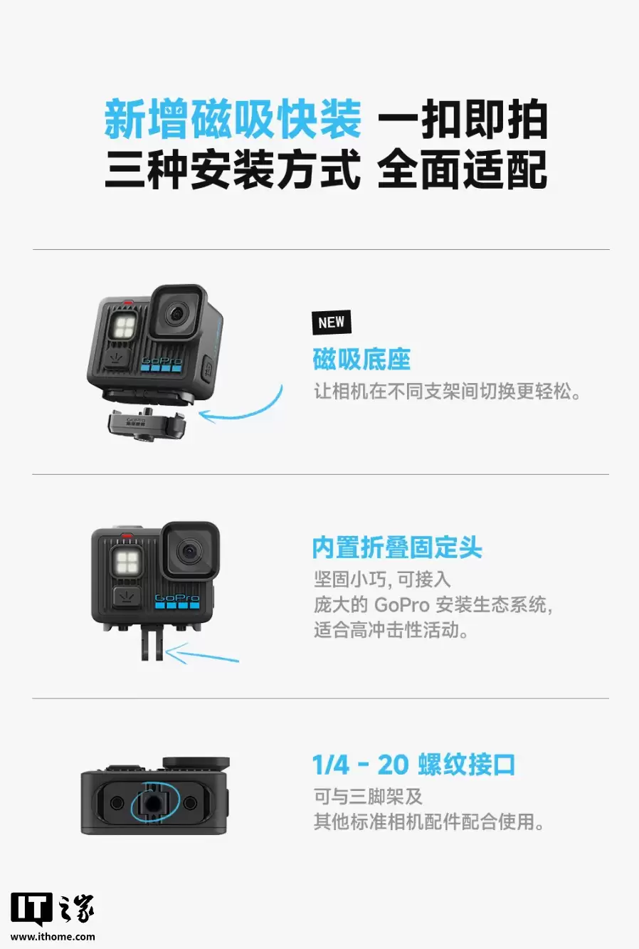 1698 元：GoPro LIT HERO 运动相机开启新品预约，内置补光灯设计 + 93 克轻巧设计