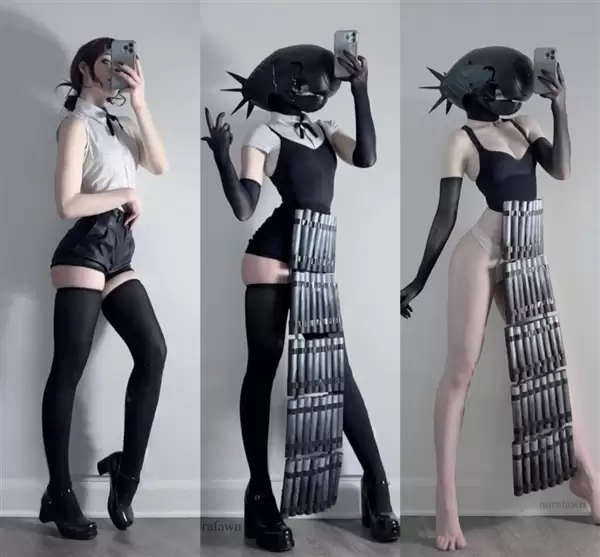 美国小姐姐cos《电锯人》蕾赛 过膝袜勒腿效果太顶了