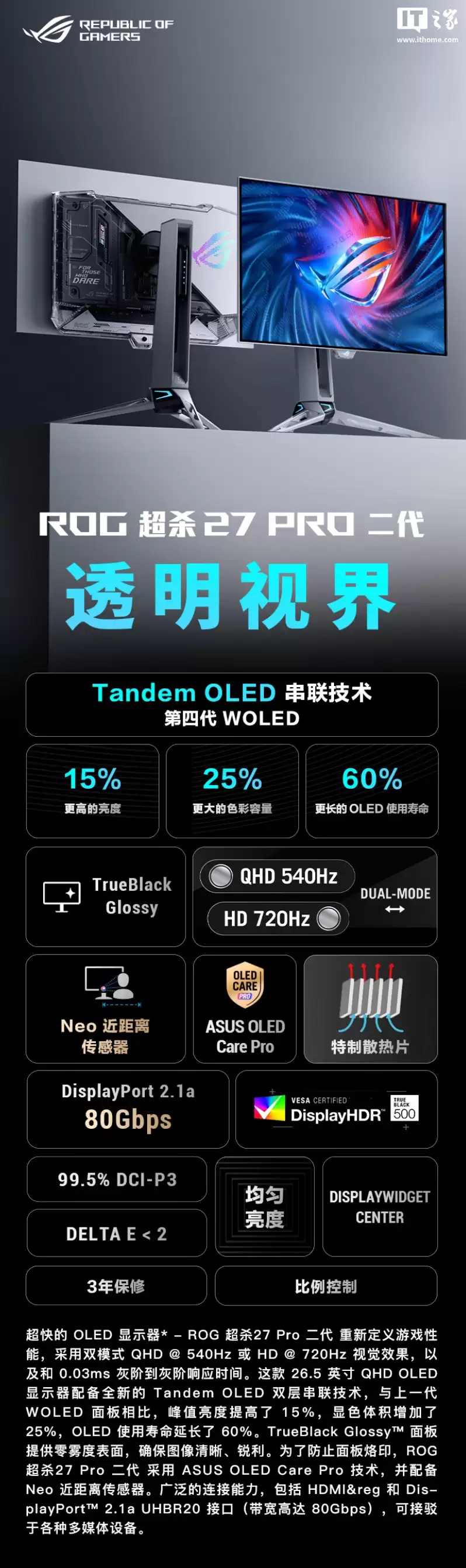 华硕 ROG 超杀 27 Pro 二代显示器预约：HD 720Hz / QHD 540Hz 双模，首发价 7998 元