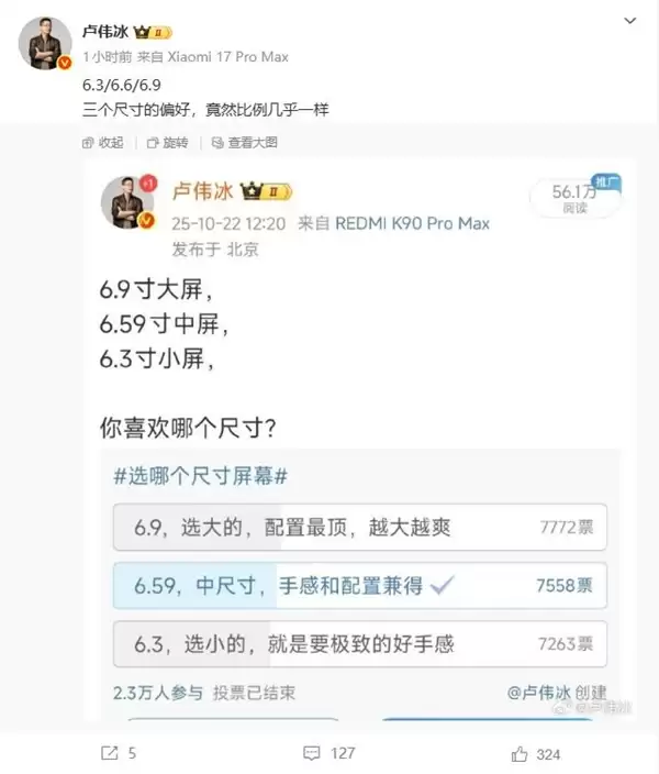 小米手机6.3/6.6/6.9三个尺寸哪个最受欢迎 结果很意外