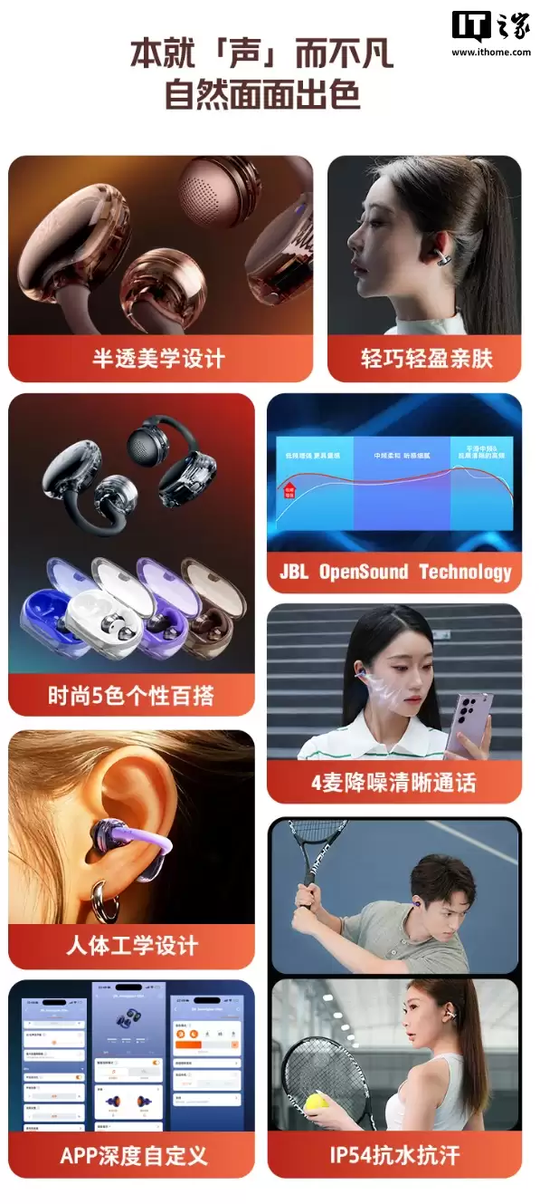 JBL SOUNDGEAR CLIPS 琉璃扣开放式耳机首发：半透明外观、24小时续航，首发价1151.1元