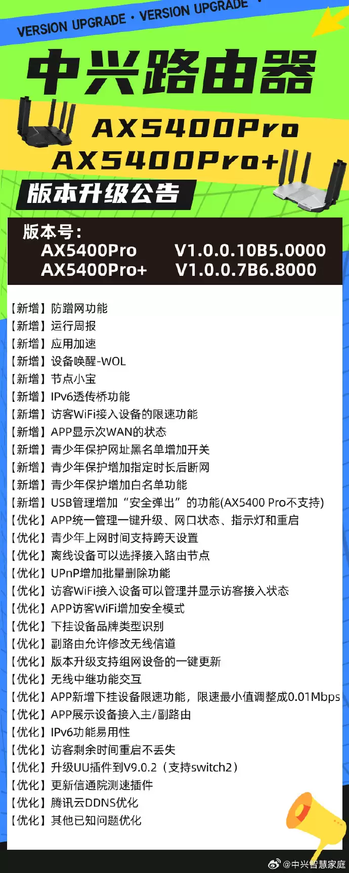 中兴 AX5400 Pro / Pro+ 路由器版本升级,新增防蹭网功能、应用加速等