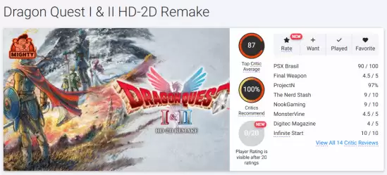 勇者斗恶龙I&II HD-2D重制版媒体评分解禁，10月31日发售