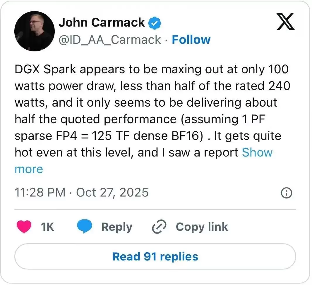 前Oculus VR CTO怒喷NVIDIA DGX Spark？性能虚标 价格离谱