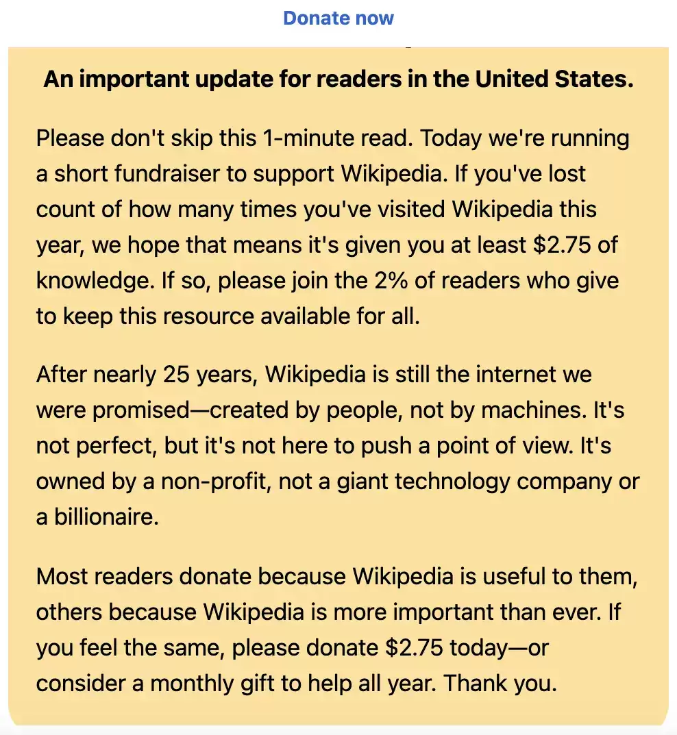 维基百科用弹窗暗讽马斯克 GrokiPedia:“我们不是机器创造出来的”