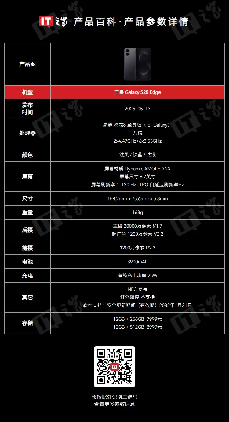 实体 SIM 双卡 + 双镜头:三星 S25 Edge 超薄手机 7999 → 4409 元京东补贴再降价