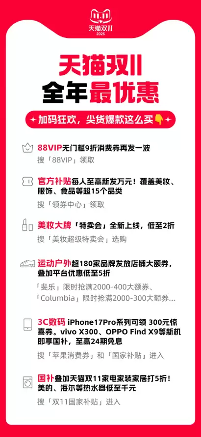 88VIP无门槛9折消费券再放一波,全年最优惠!天猫双11再加码