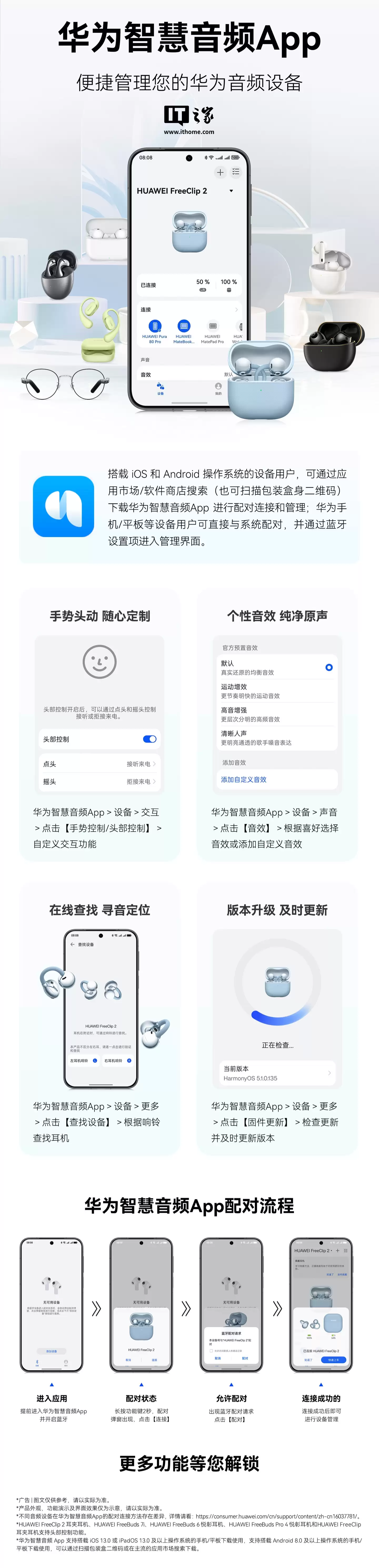 华为推出智慧音频 App：安卓 / iOS 双端同步，支持头动控制、查找设备等功能